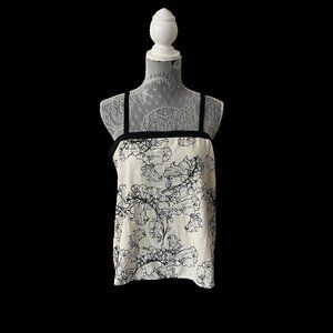 True Destiny Floral Print Spaghetti Strap Tank Top Cream and Black NWT Large